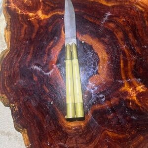 Vintage Balisong Butterfly Knife w/ bone/horn handle & brass hardware